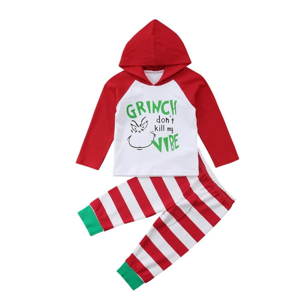 Lanhui Sunny Girl Boy Christmas Santa Tops+Stripe Pants Outfits Clothes Set 